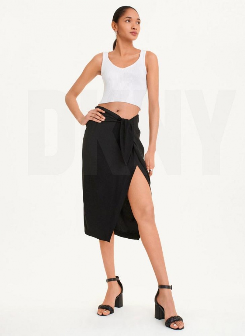 Black Women's DKNY Tie Front Midi Skirts | Australia-D1085