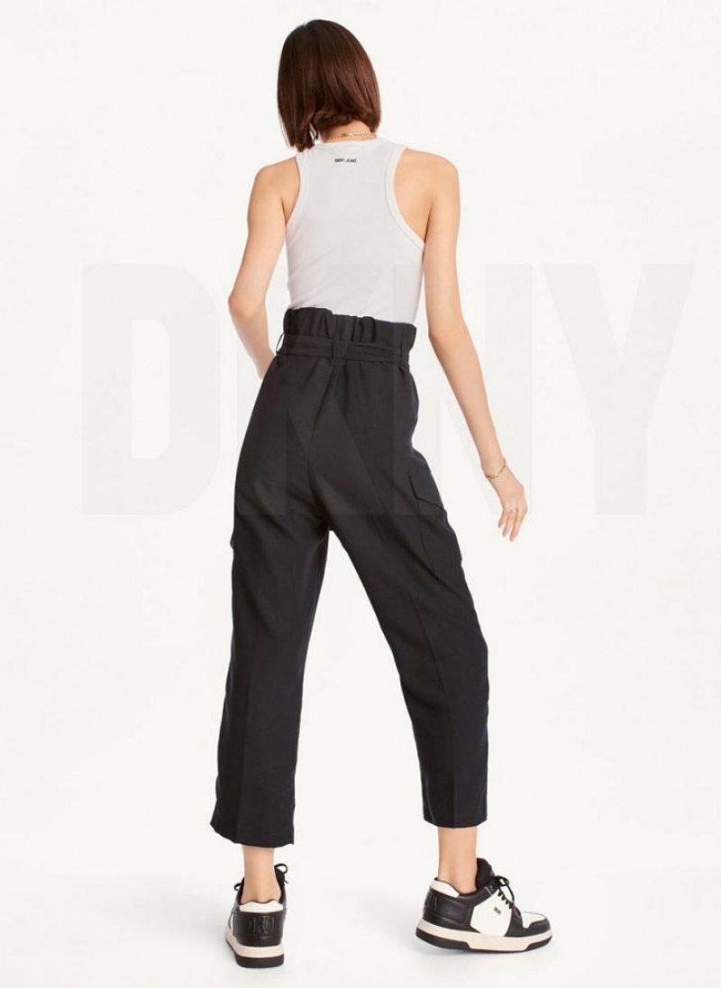 Black Women's DKNY Tie High Waist Tapered Pants | Australia-D1470