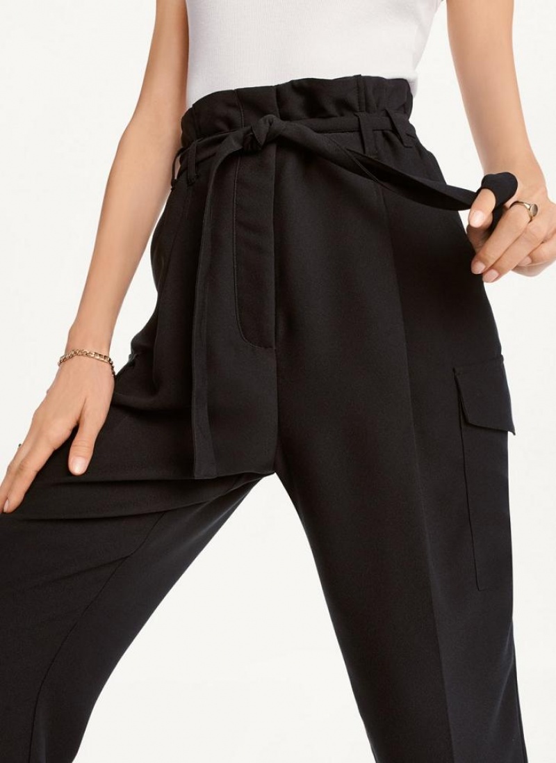 Black Women's DKNY Tie High Waist Tapered Pants | Australia-D1470