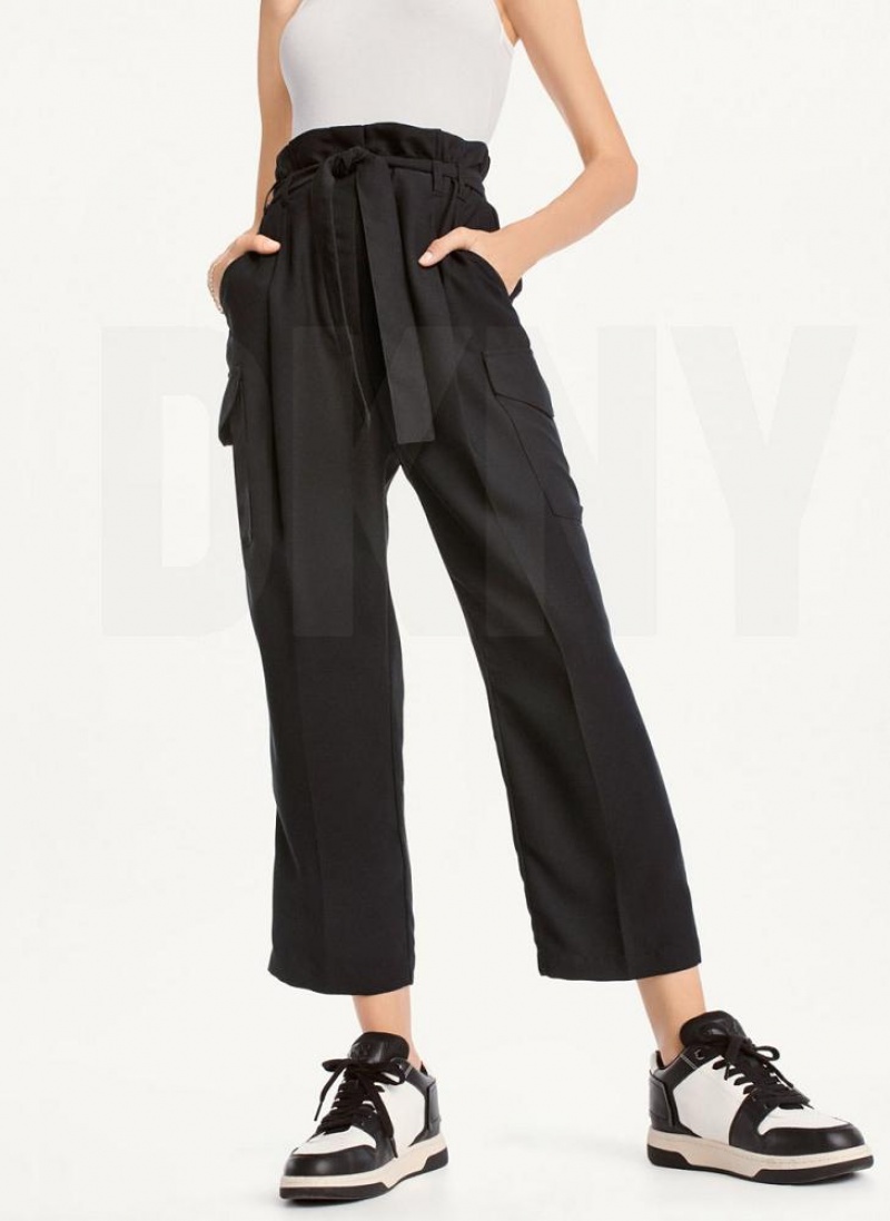 Black Women\'s DKNY Tie High Waist Tapered Pants | Australia-D1470