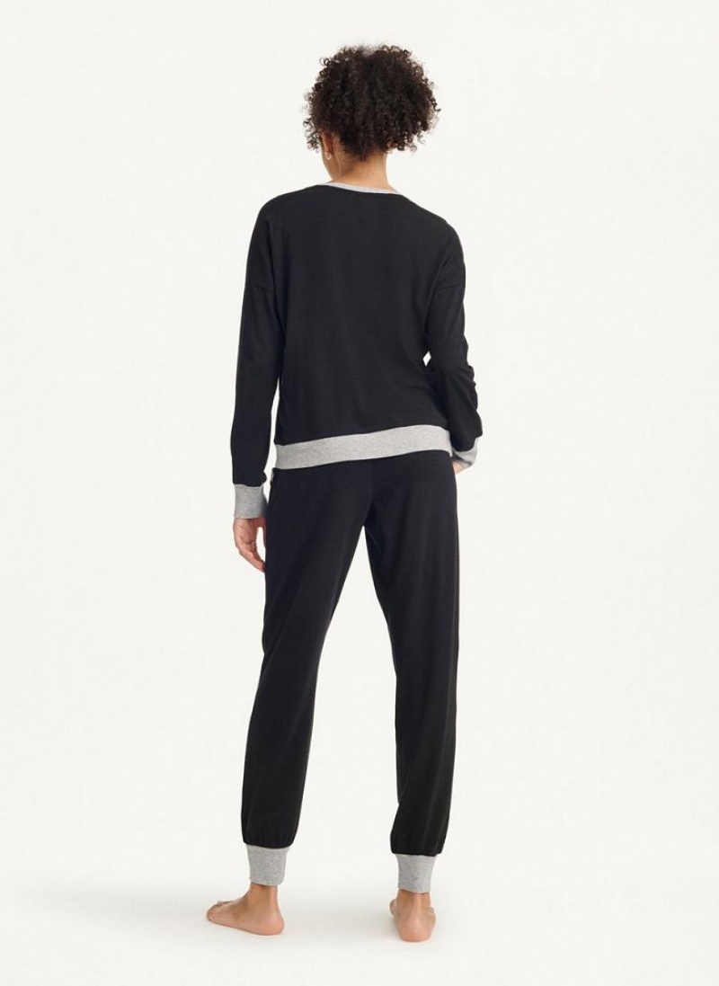 Black Women's DKNY Top And Jogger Sleep Set Pajamas | Australia-D0359