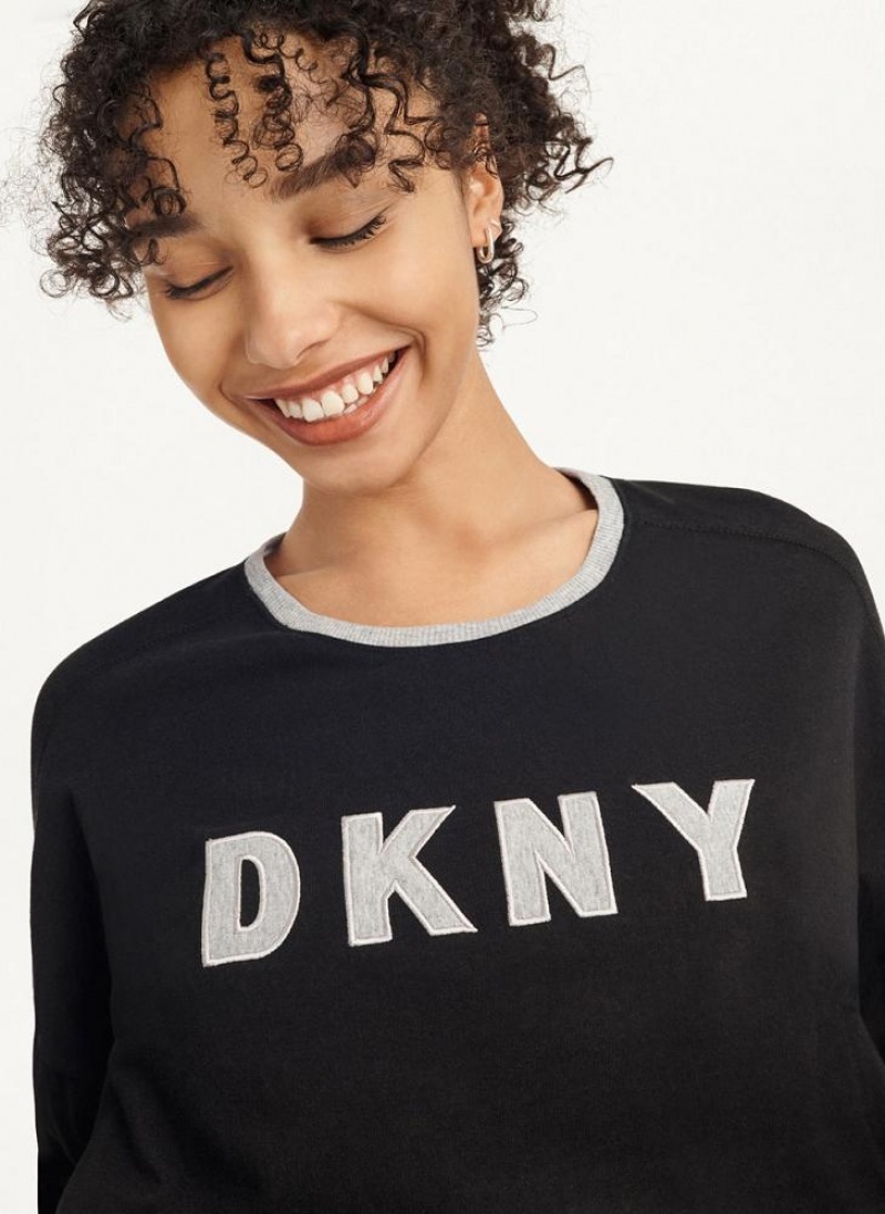Black Women's DKNY Top And Jogger Sleep Set Pajamas | Australia-D0359