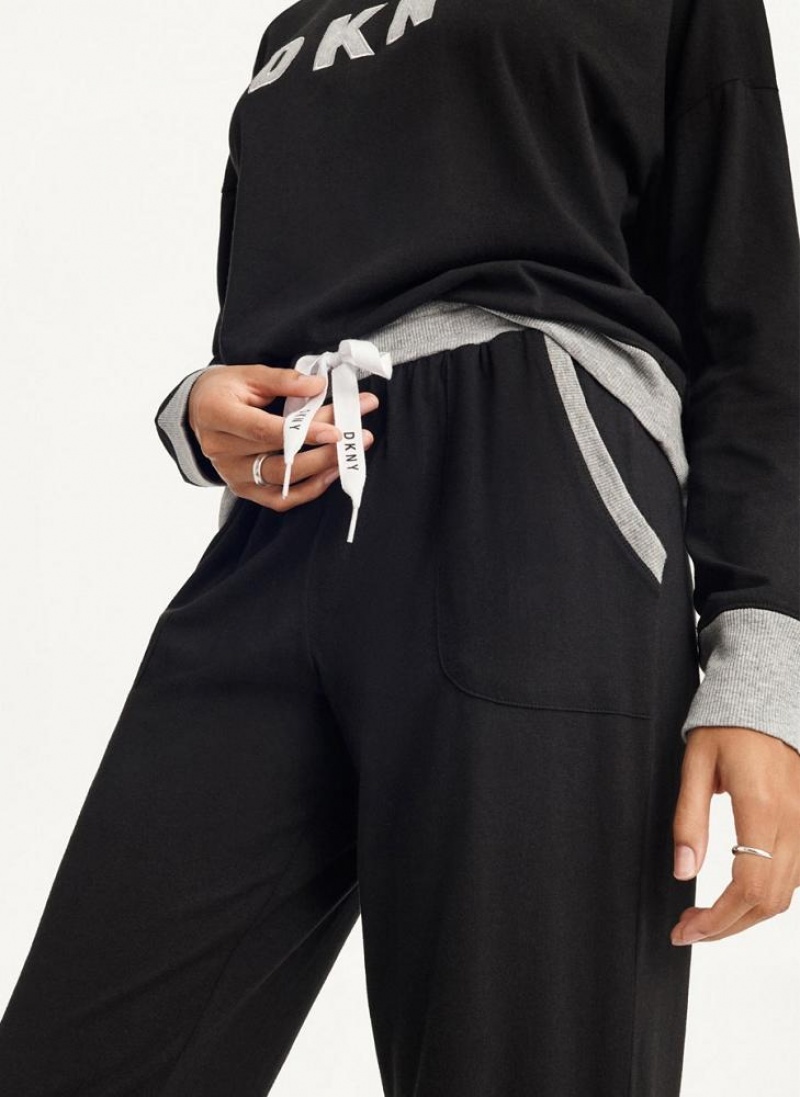 Black Women's DKNY Top And Jogger Sleep Set Pajamas | Australia-D0359