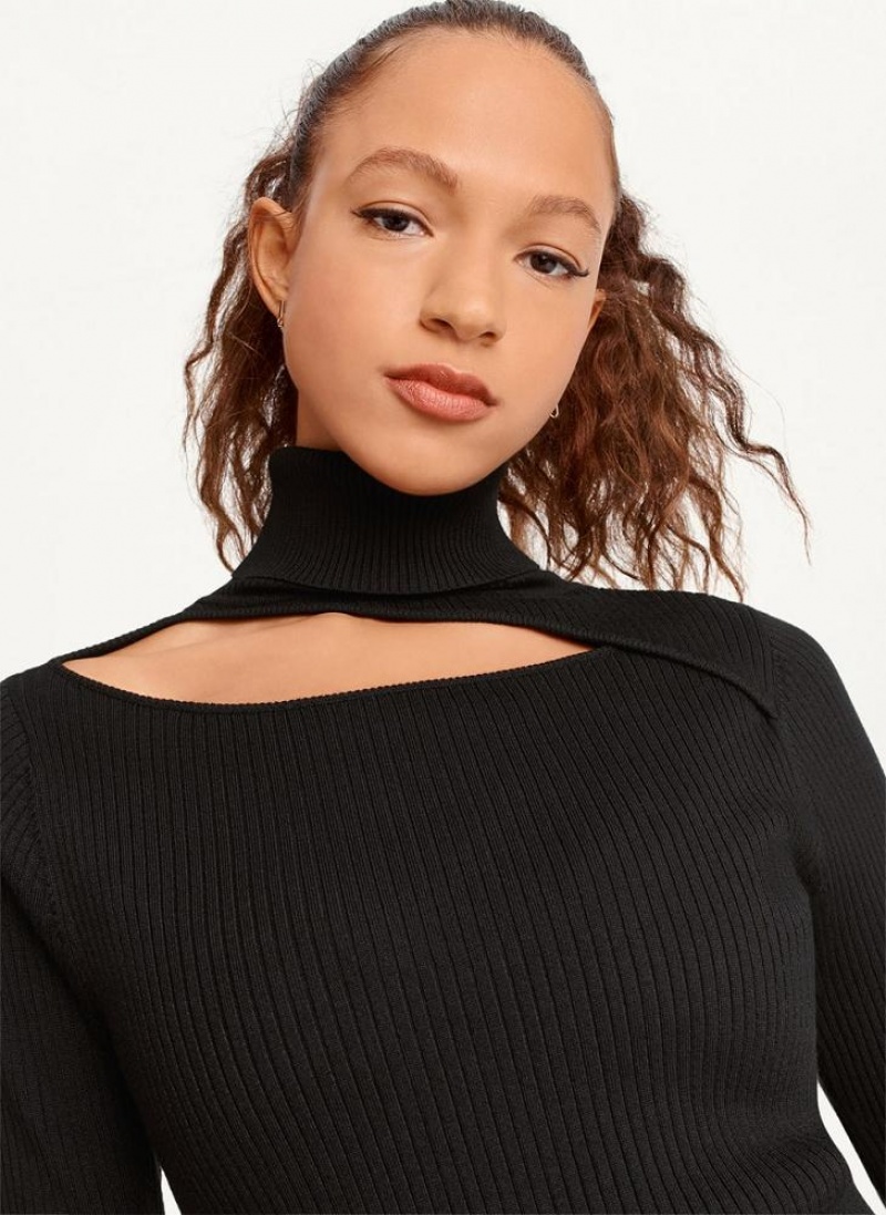 Black Women's DKNY Turtleneck Sweater Dresses | Australia-D1887