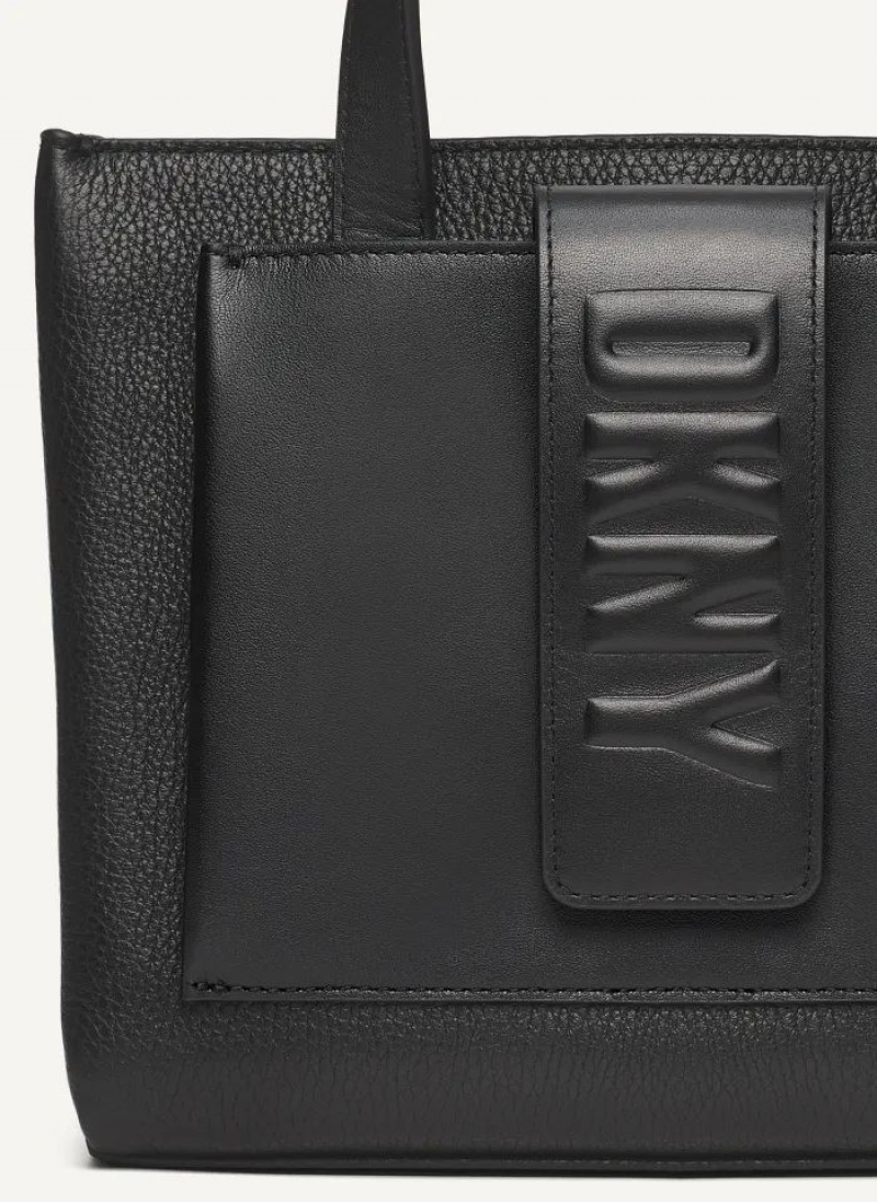 Black Women's DKNY Uptown Exotic Leather Small Tote Bags | Australia-D1829