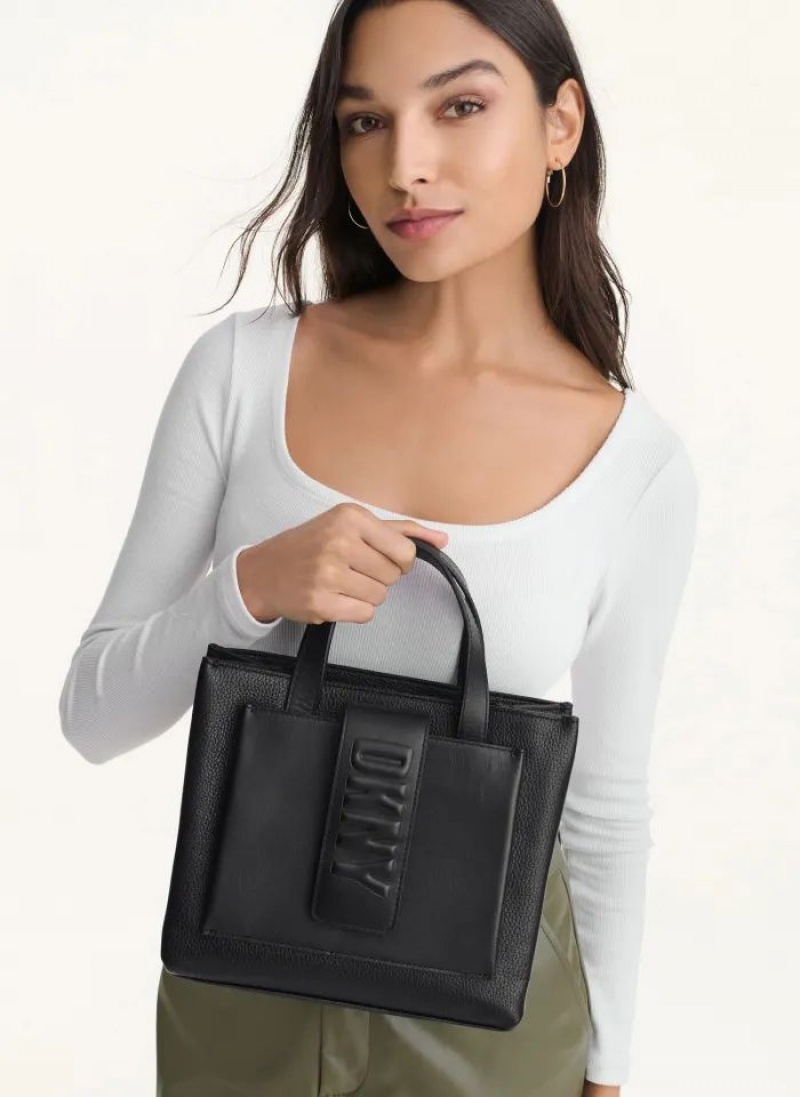 Black Women's DKNY Uptown Exotic Leather Small Tote Bags | Australia-D1829