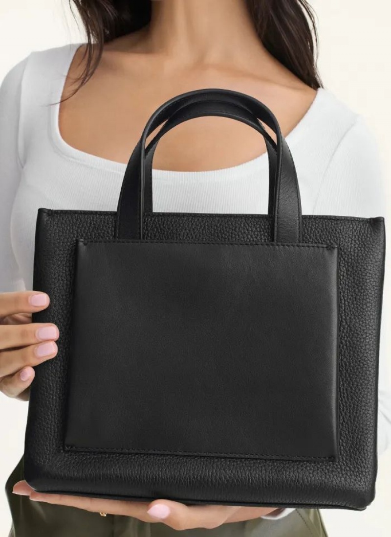 Black Women's DKNY Uptown Exotic Leather Small Tote Bags | Australia-D1829
