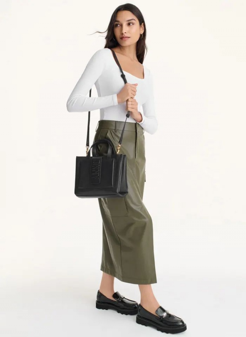 Black Women's DKNY Uptown Exotic Leather Small Tote Bags | Australia-D1829