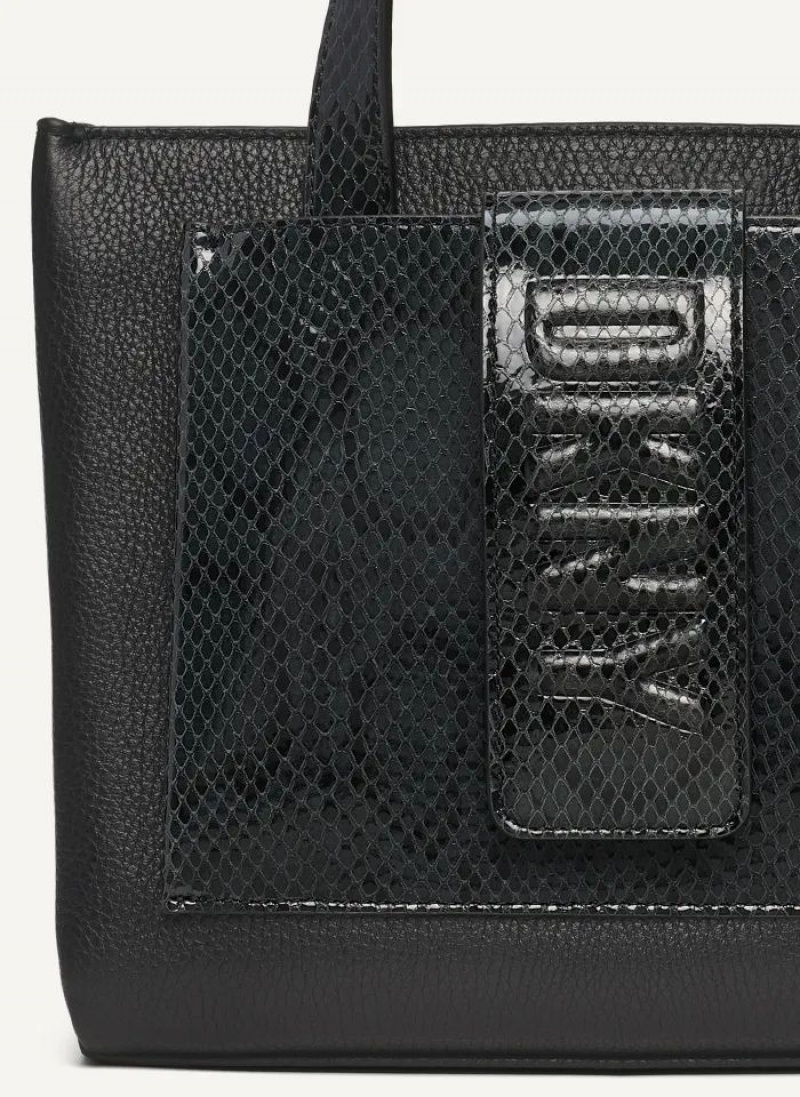 Black Women's DKNY Uptown Exotic Leather Small Tote Bags | Australia-D1286