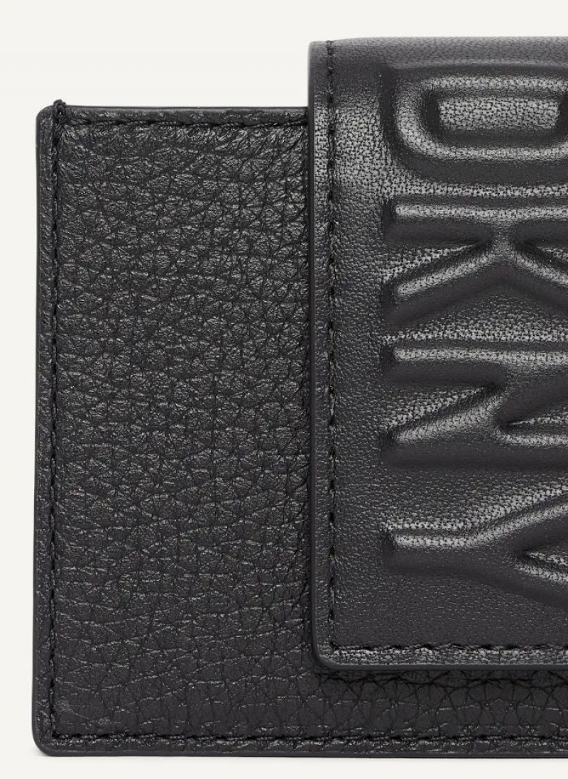 Black Women's DKNY Uptown Leather Card Case Wallets | Australia-D1403
