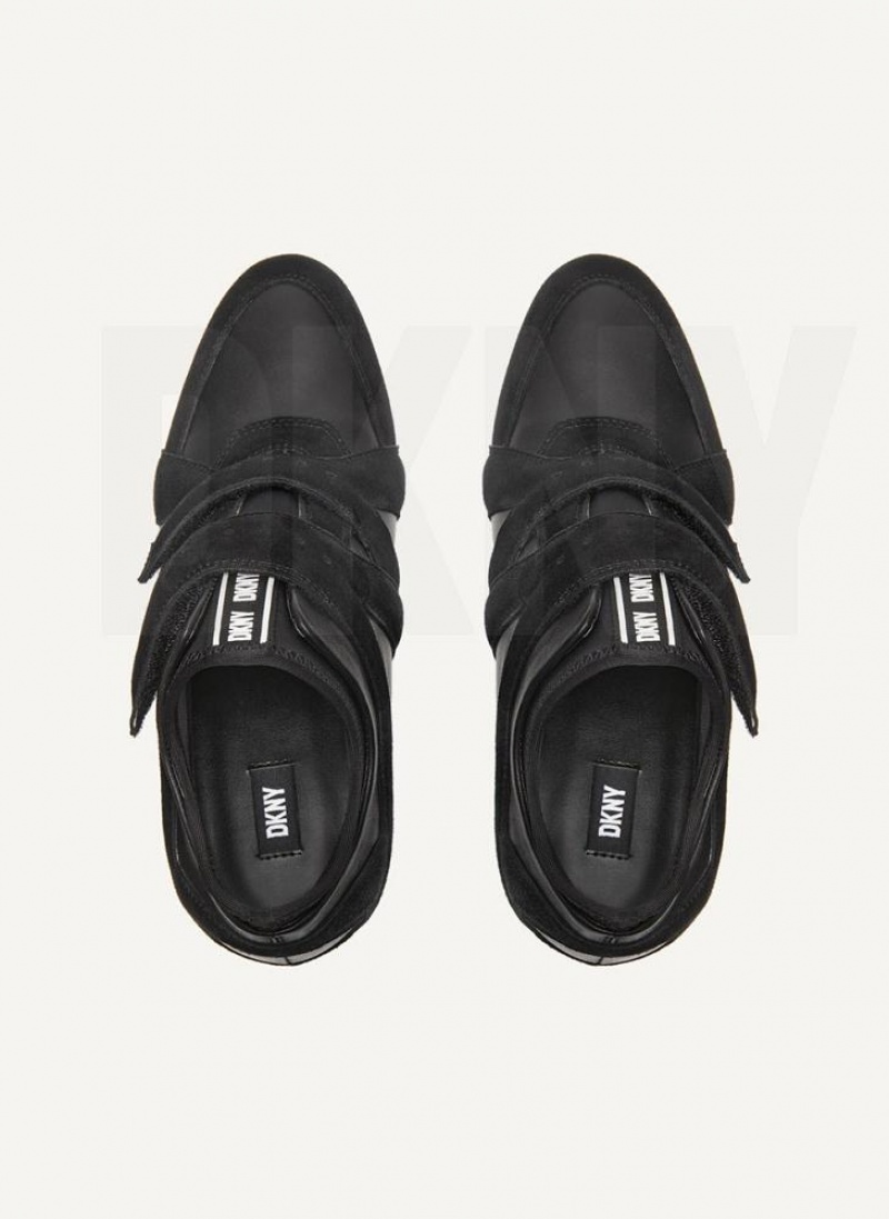 Black Women's DKNY Velcro Wedge Sneakers | Australia-D0502