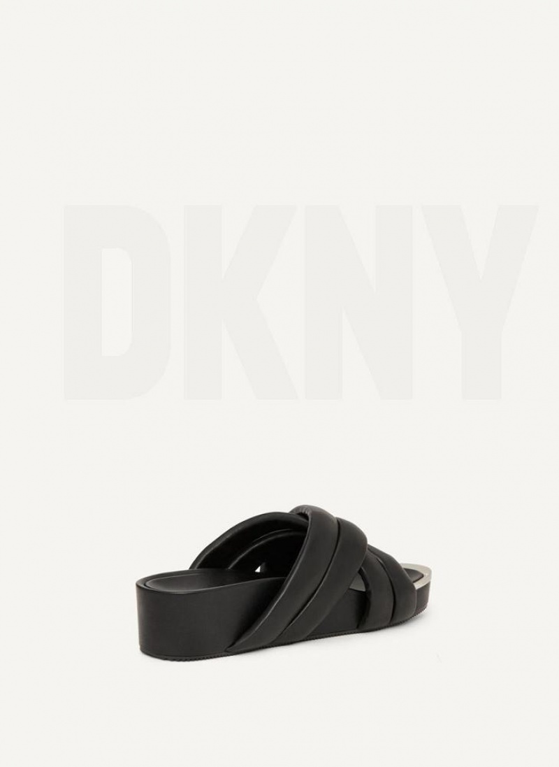 Black Women's DKNY Vienna Puffy Strap Slides | Australia-D0782