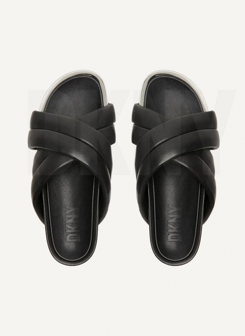 Black Women's DKNY Vienna Puffy Strap Slides | Australia-D0782