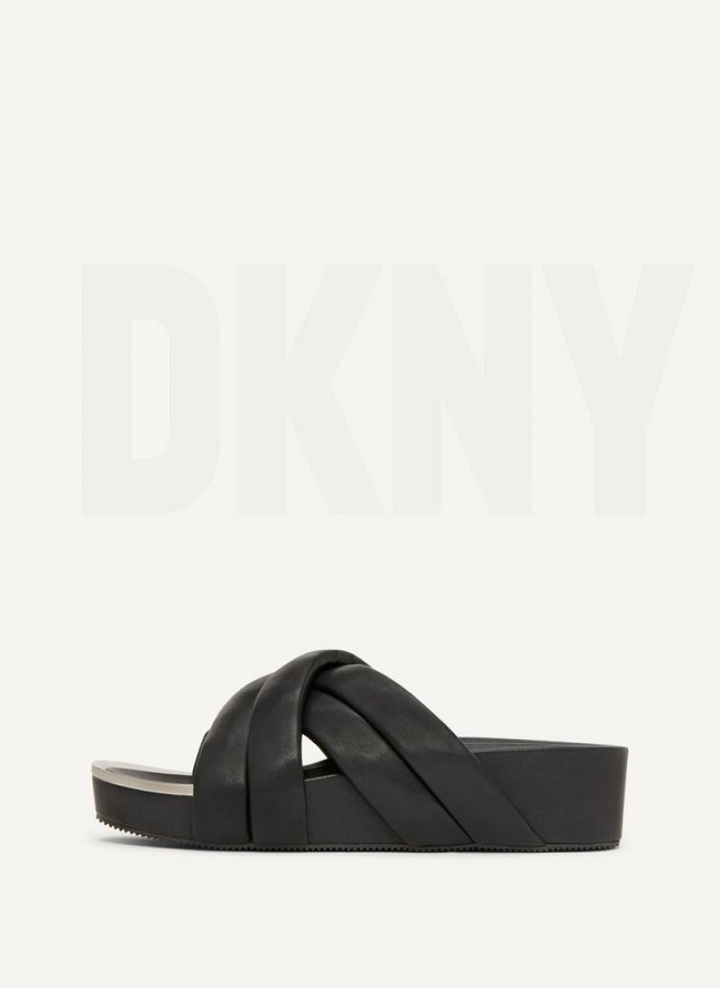 Black Women\'s DKNY Vienna Puffy Strap Slides | Australia-D0782