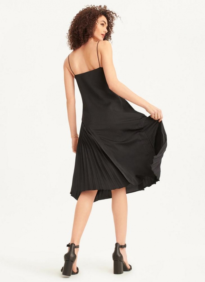 Black Women's DKNY V-neck Asymmetrical Pleated Dresses | Australia-D1702