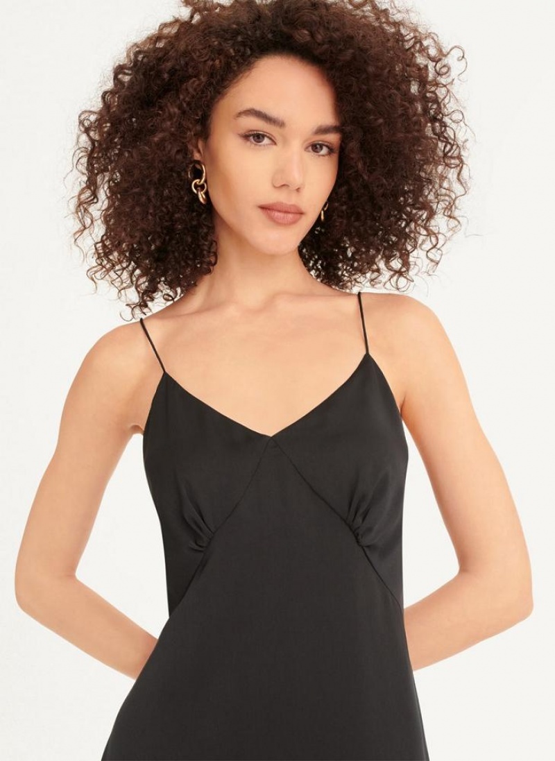 Black Women's DKNY V-neck Asymmetrical Pleated Dresses | Australia-D1702