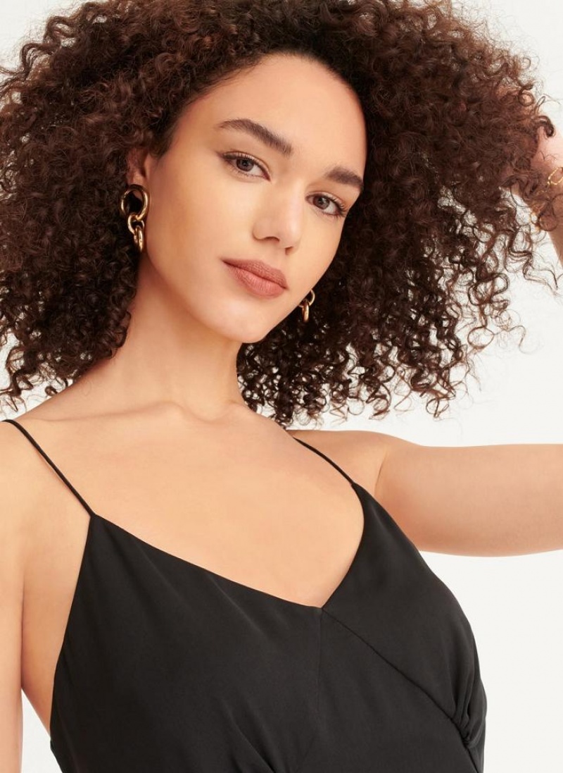 Black Women's DKNY V-neck Asymmetrical Pleated Dresses | Australia-D1702