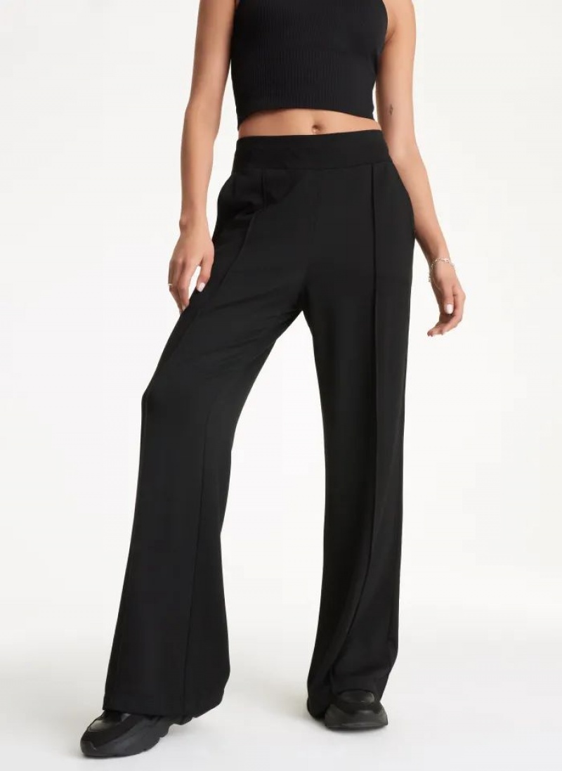 Black Women\'s DKNY Wide Leg Greenwich Pintuck Pants | Australia-D1820