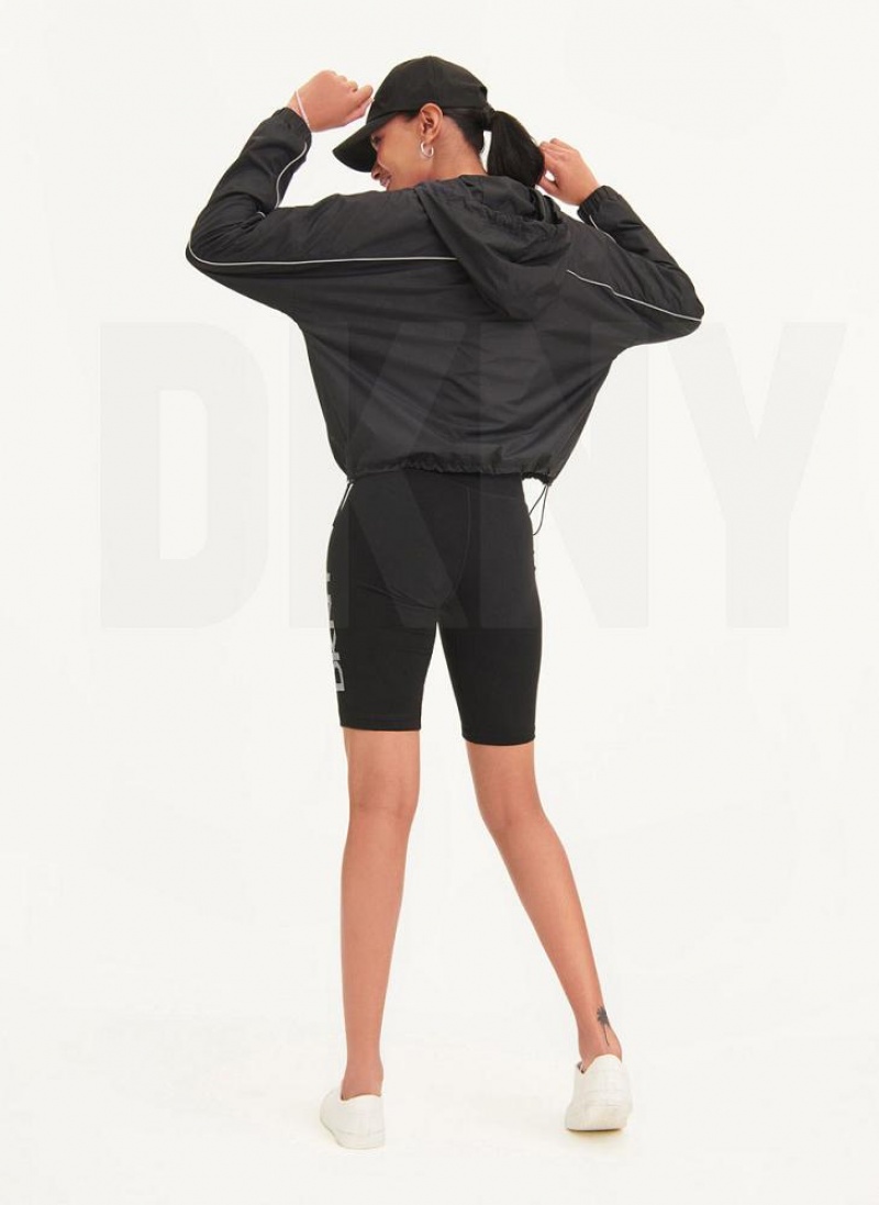 Black Women's DKNY Windbreaker With Reflective Taping Jackets | Australia-D1490