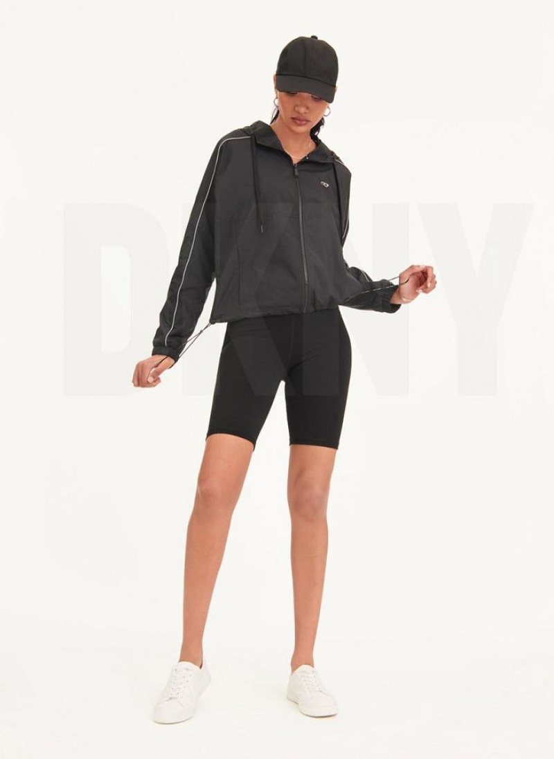 Black Women's DKNY Windbreaker With Reflective Taping Jackets | Australia-D1490