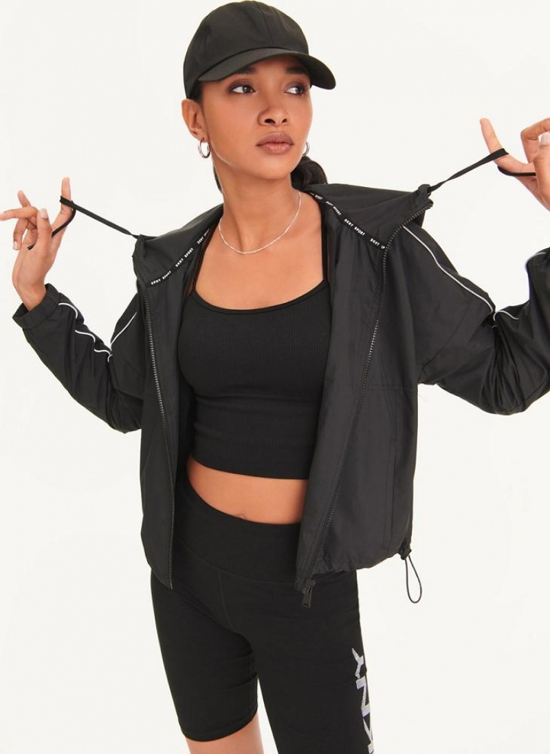 Black Women's DKNY Windbreaker With Reflective Taping Jackets | Australia-D1490