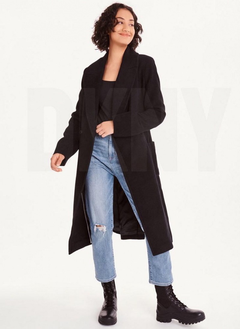 Black Women's DKNY Wool Wrap Coats | Australia-D0361