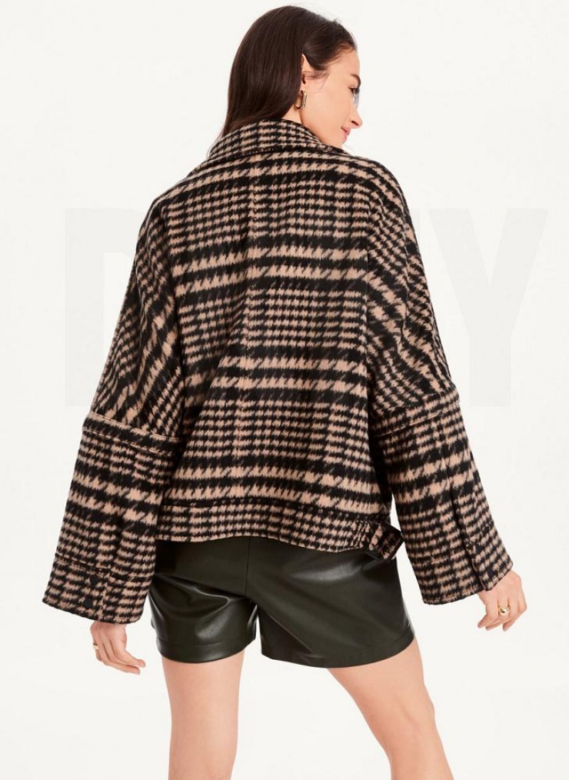 Black / Brown Women's DKNY Oversized Relaxed Coats | Australia-D0353