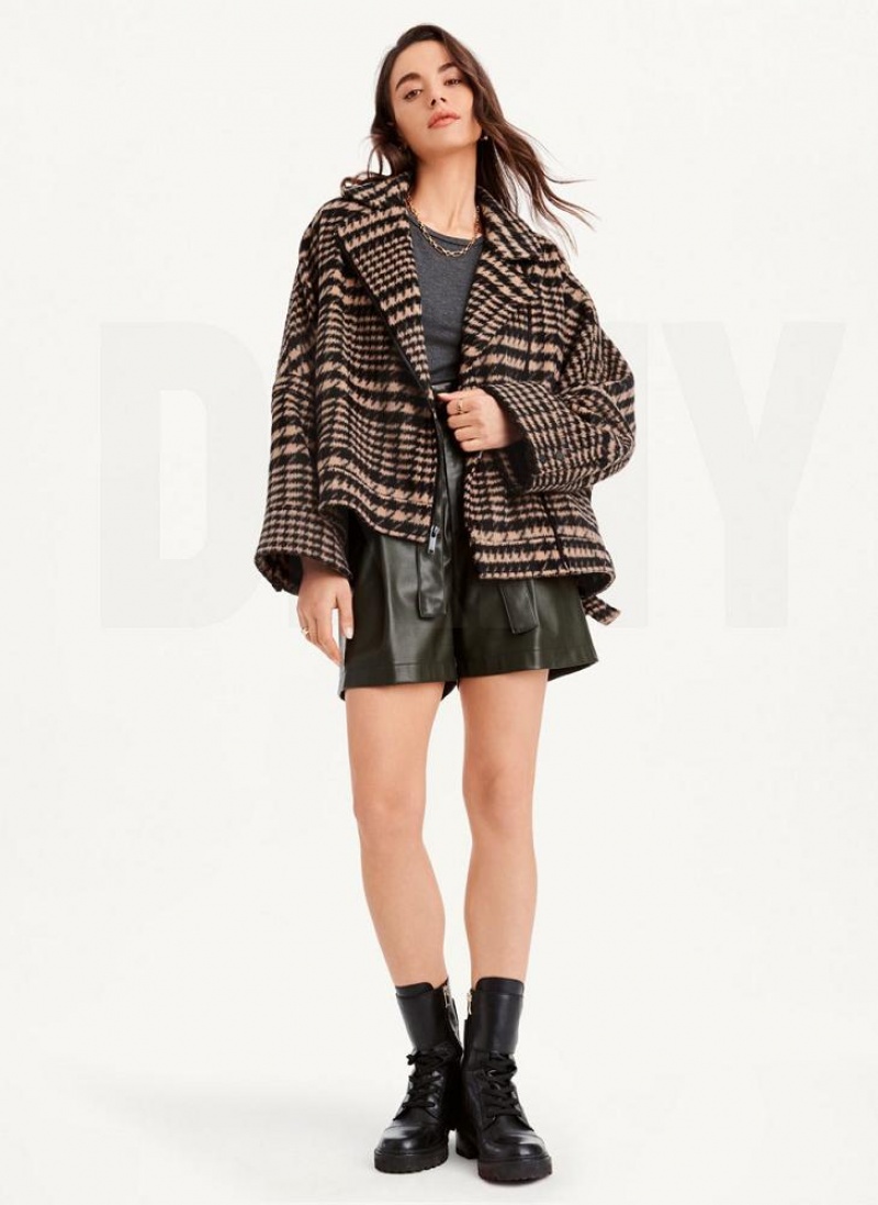 Black / Brown Women's DKNY Oversized Relaxed Coats | Australia-D0353