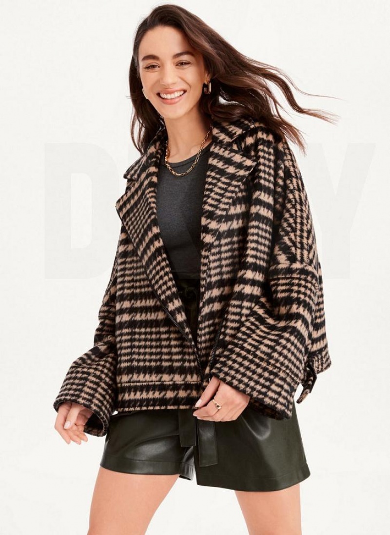 Black / Brown Women's DKNY Oversized Relaxed Coats | Australia-D0353