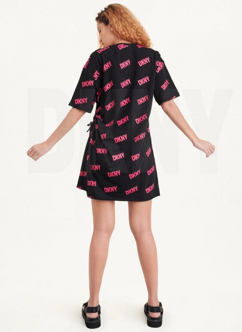 Black / Fuchsia Women's DKNY Cutout T-Shirt Dresses | Australia-D0230
