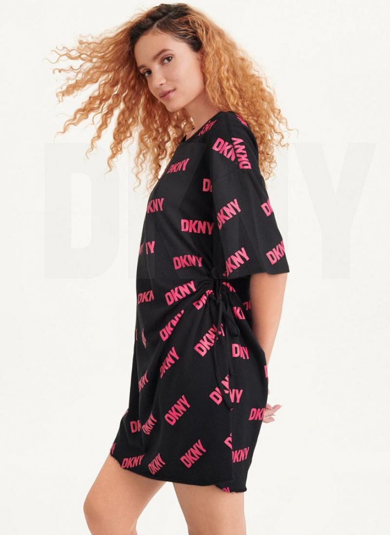 Black / Fuchsia Women's DKNY Cutout T-Shirt Dresses | Australia-D0230