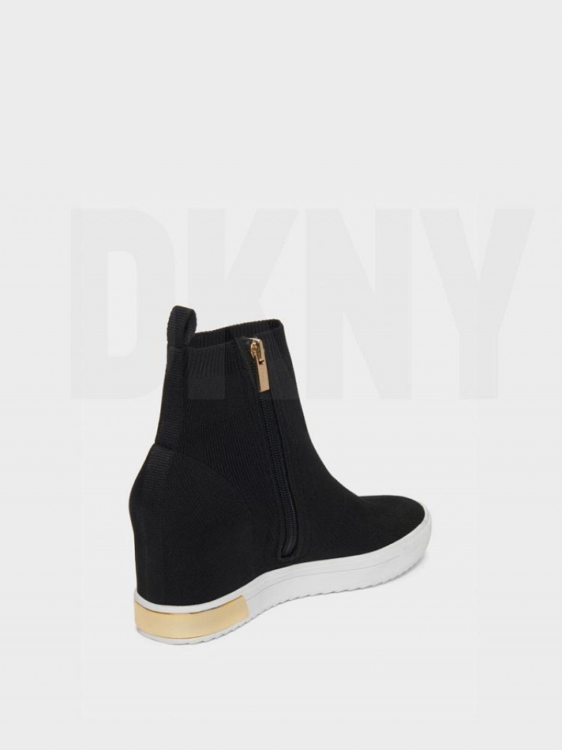 Black / Gold Women's DKNY Cali Wedge Sneakers | Australia-D1526