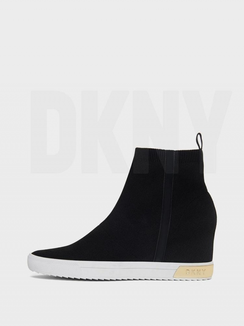 Black / Gold Women\'s DKNY Cali Wedge Sneakers | Australia-D1526