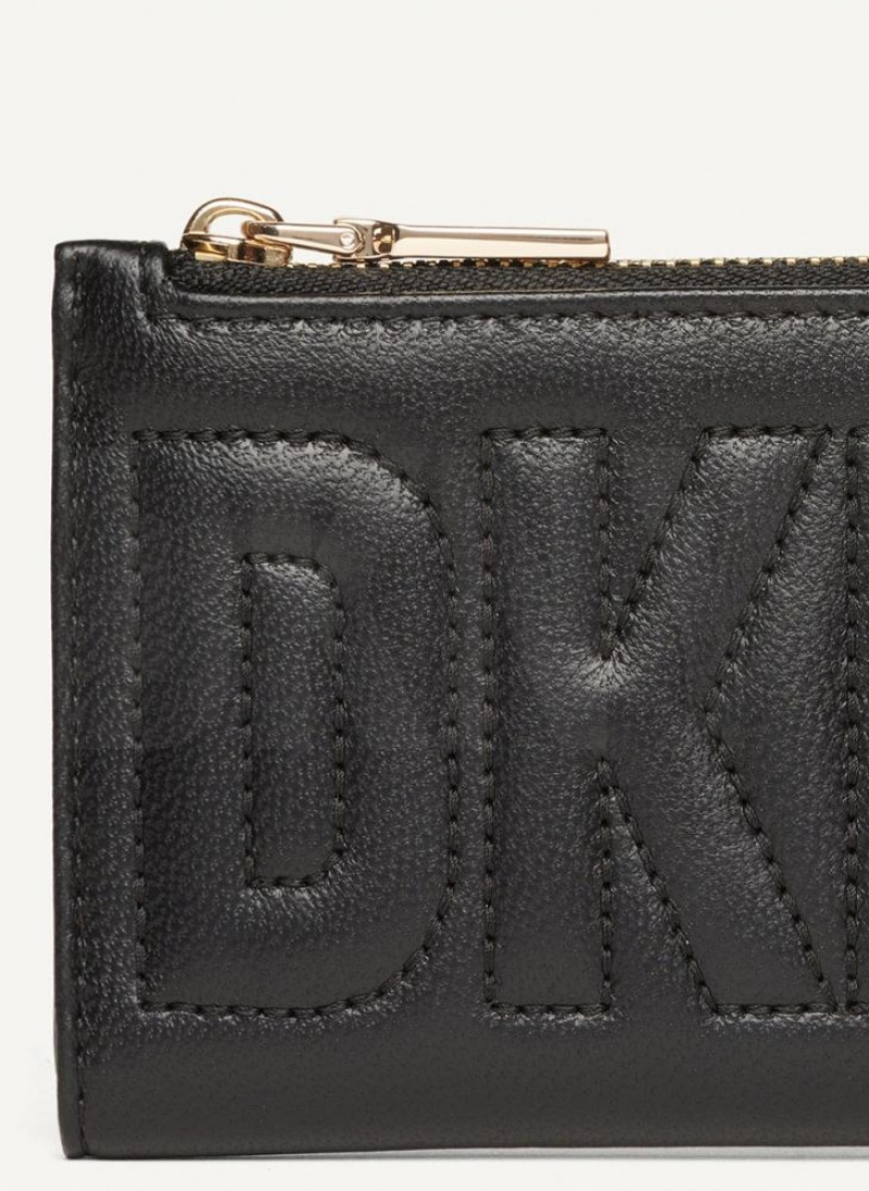 Black / Gold Women's DKNY Elsa Bifold Card Holder Wallets | Australia-D1422