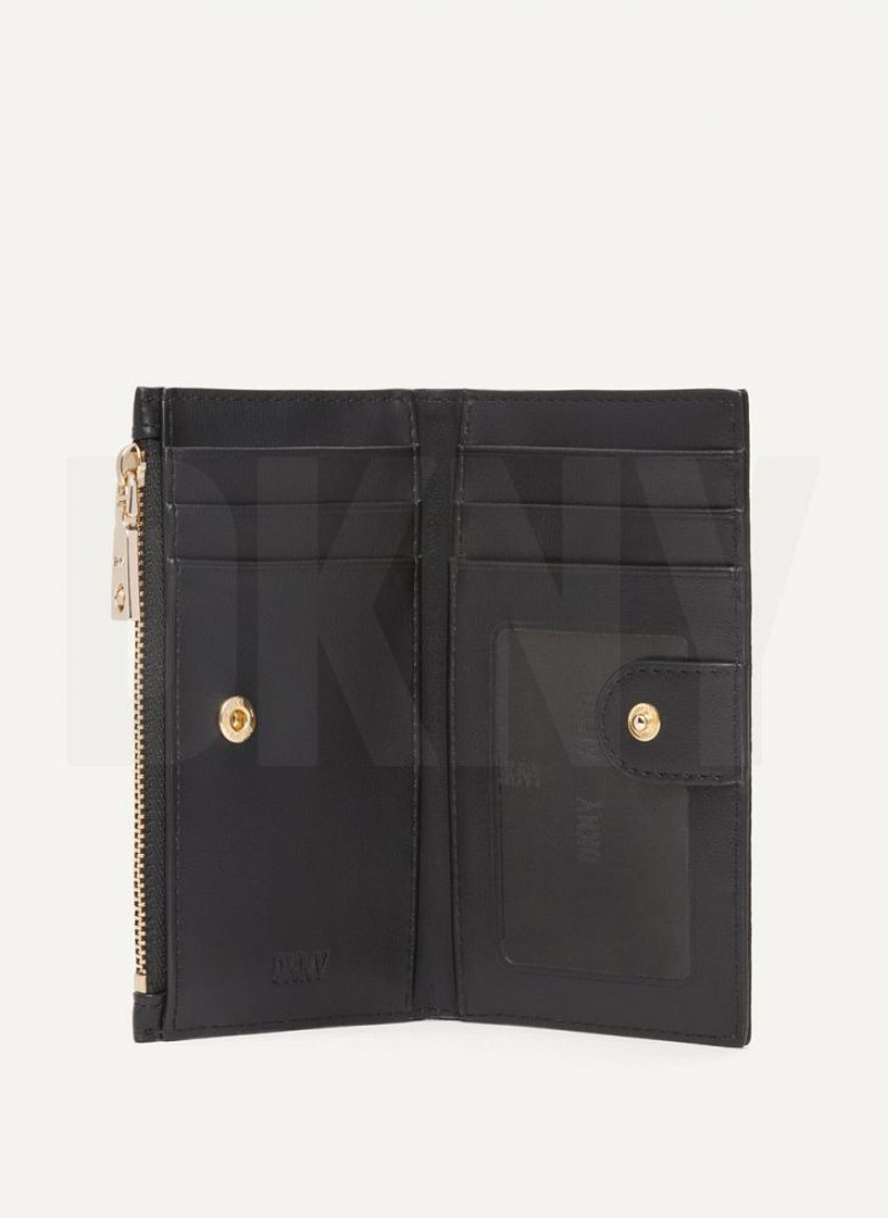 Black / Gold Women's DKNY Elsa Bifold Card Holder Wallets | Australia-D1422