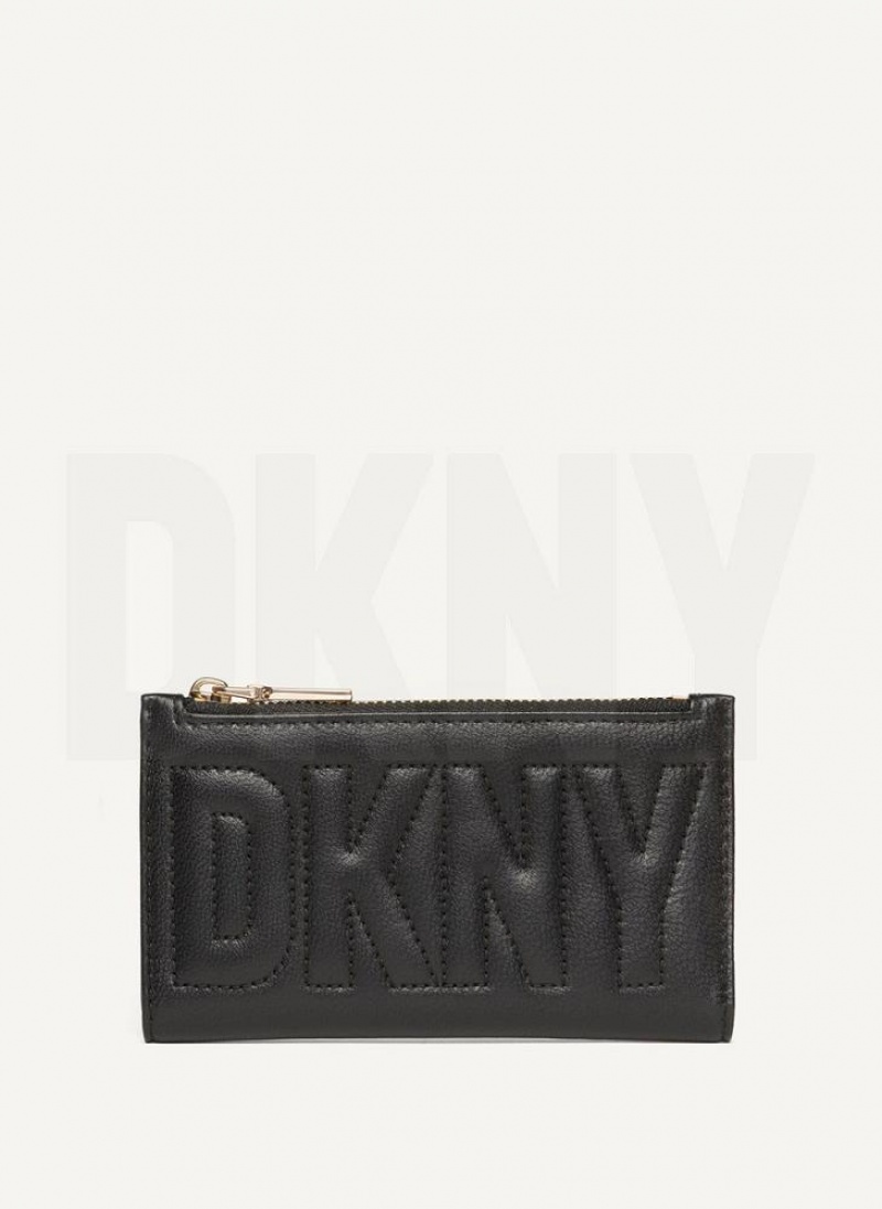 Black / Gold Women\'s DKNY Elsa Bifold Card Holder Wallets | Australia-D1422