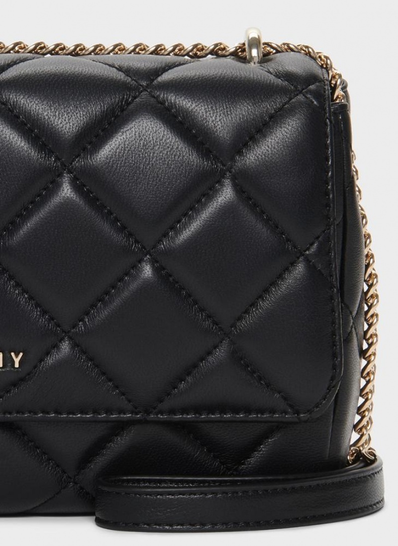 Black / Gold Women's DKNY Lara Large Quilted Shoulder Bags | Australia-D1480