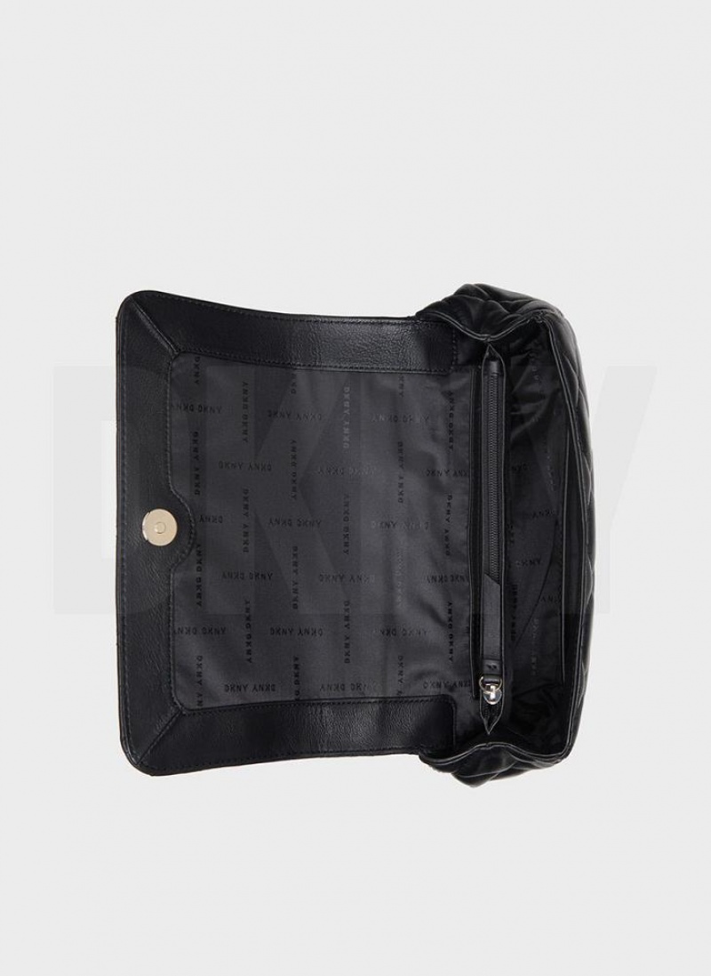 Black / Gold Women's DKNY Lara Large Quilted Shoulder Bags | Australia-D1480