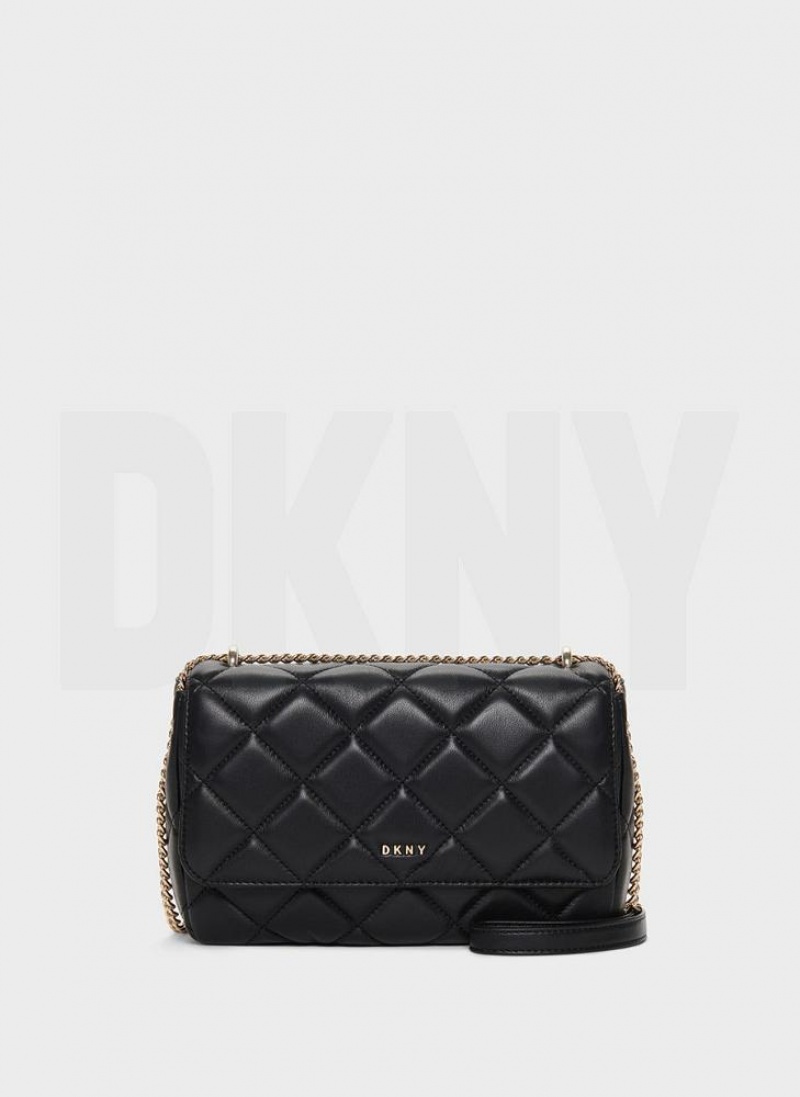 Black / Gold Women\'s DKNY Lara Large Quilted Shoulder Bags | Australia-D1480
