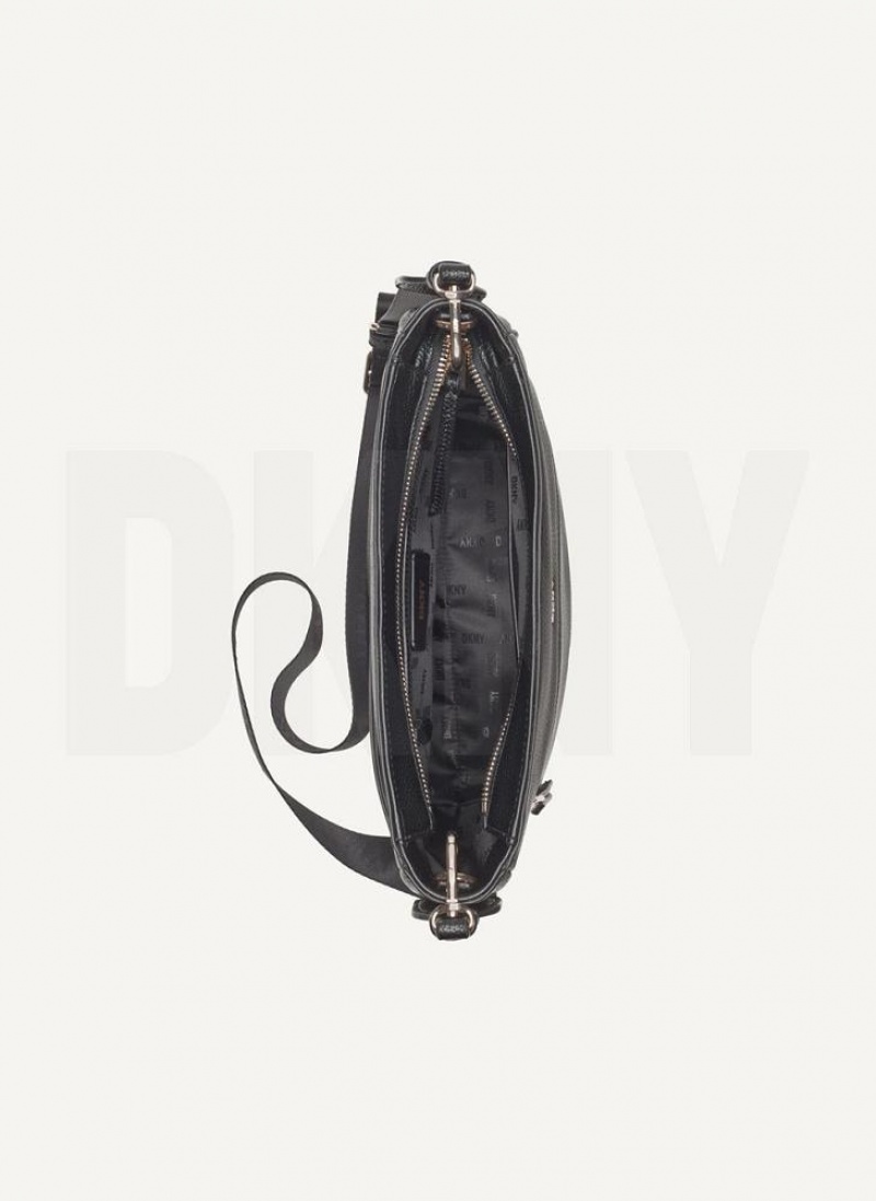 Black / Gold Women's DKNY Maxine Messenger Crossbody Bags | Australia-D1856