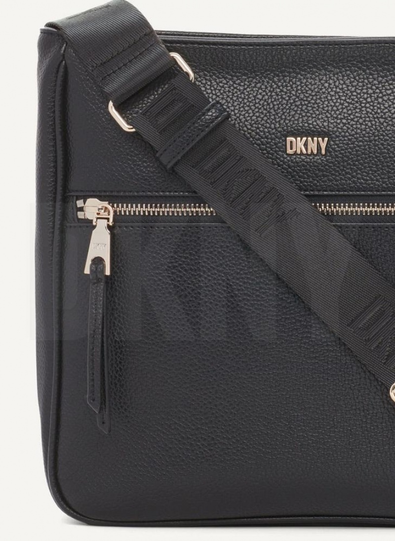 Black / Gold Women's DKNY Maxine Messenger Crossbody Bags | Australia-D1856