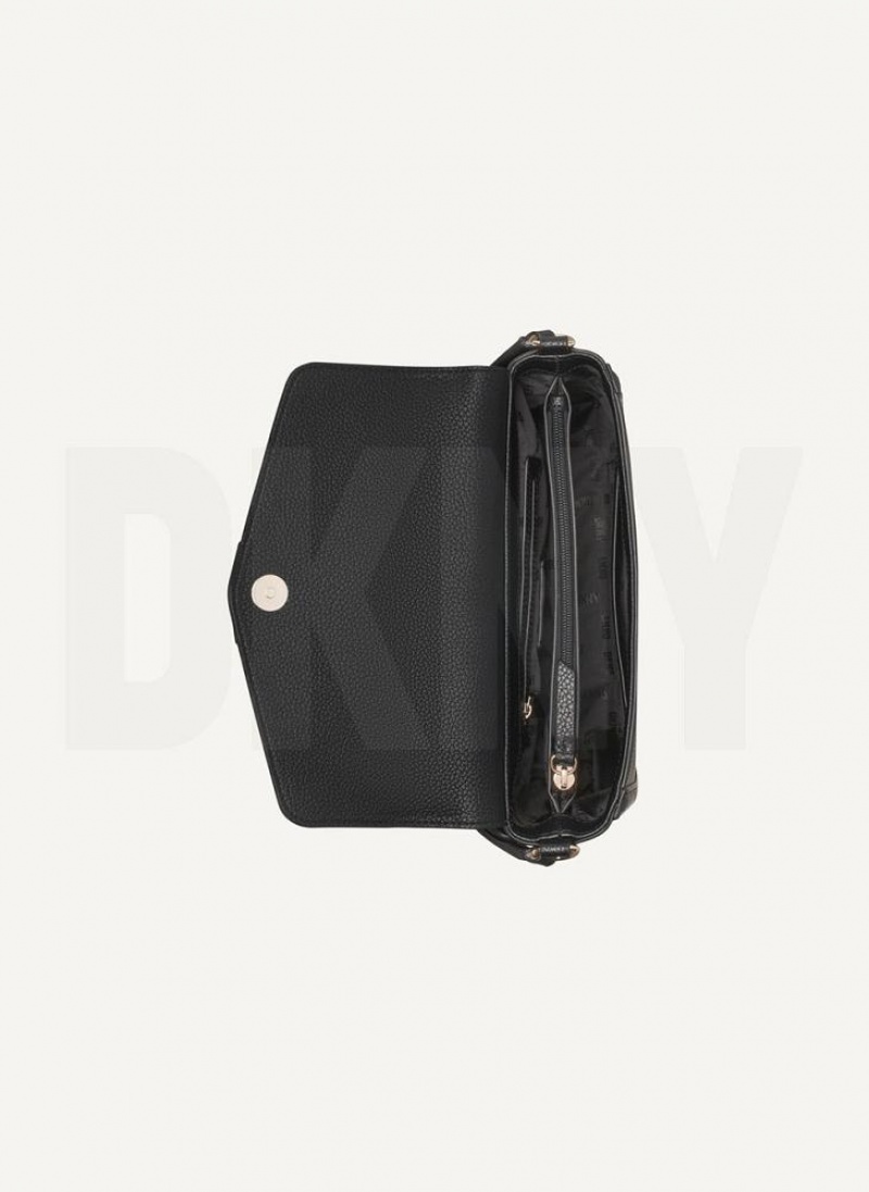 Black / Gold Women's DKNY Maxxe Flap Shoulder Bags | Australia-D0750