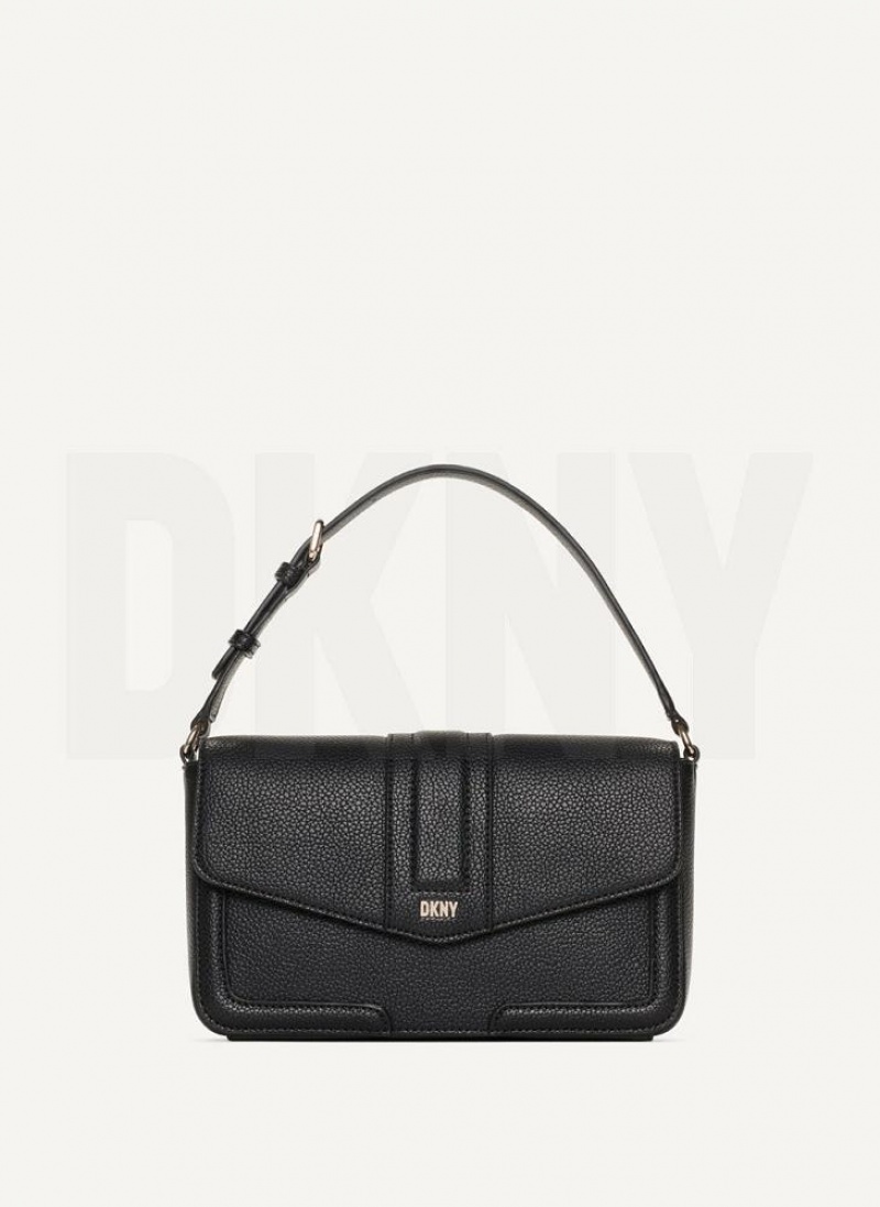 Black / Gold Women\'s DKNY Maxxe Flap Shoulder Bags | Australia-D0750