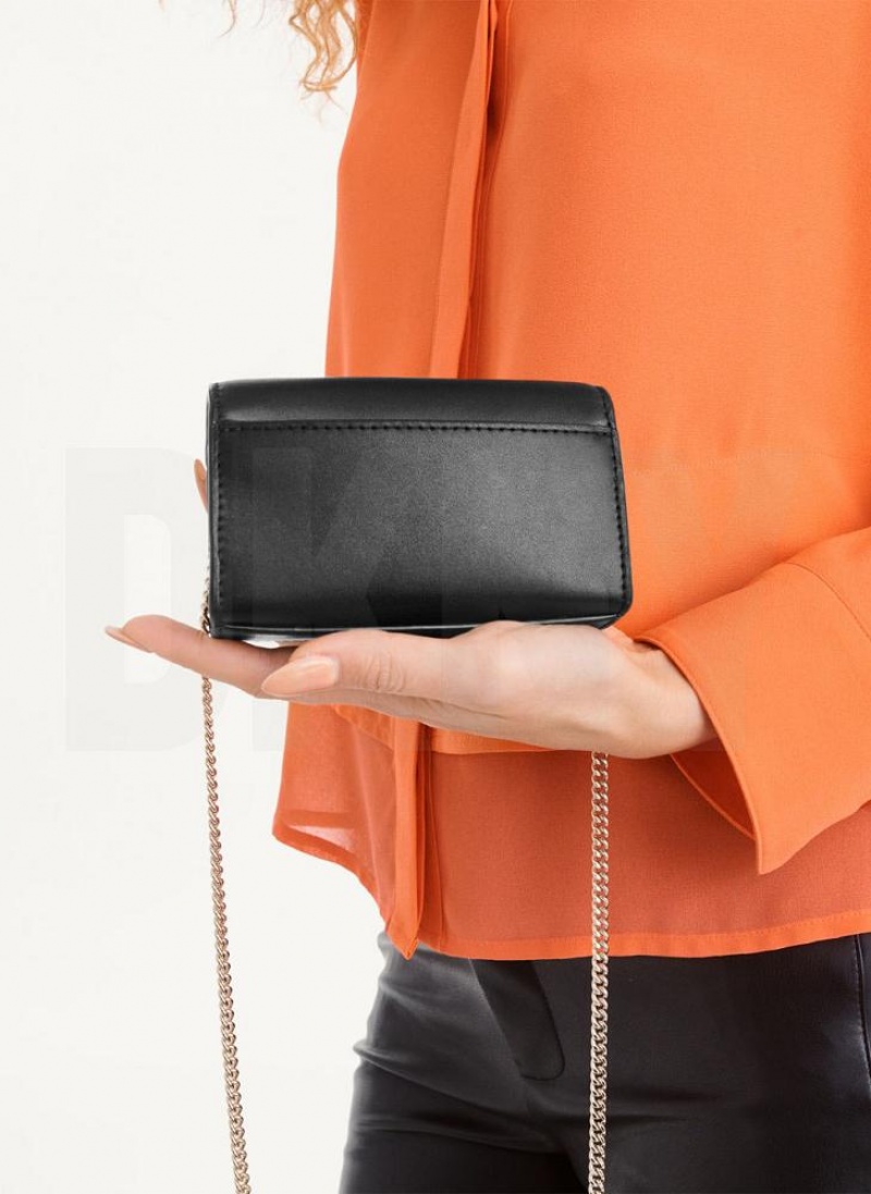 Black / Gold Women's DKNY Millie Micro Flap Crossbody Bags | Australia-D1025