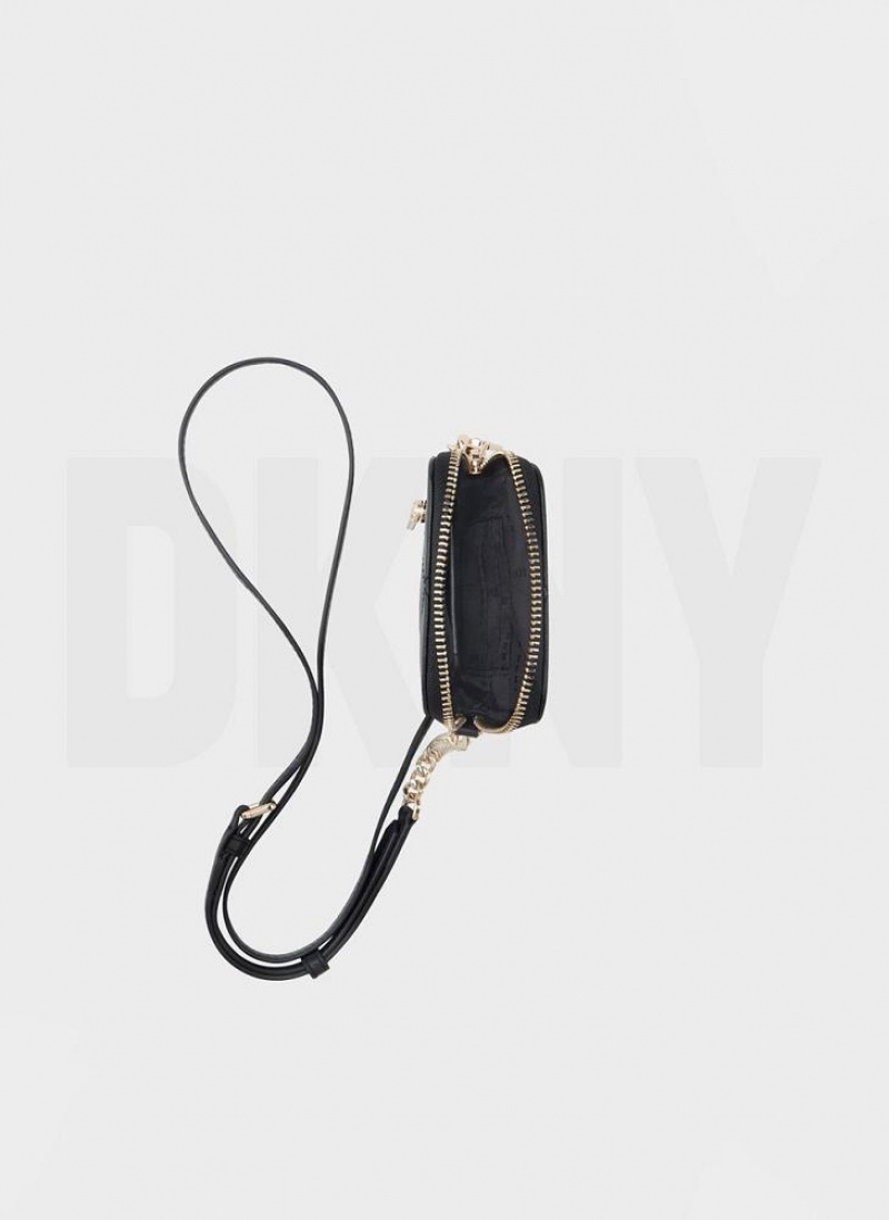 Black / Gold Women's DKNY Quilted Phone Crossbody Bags | Australia-D1339