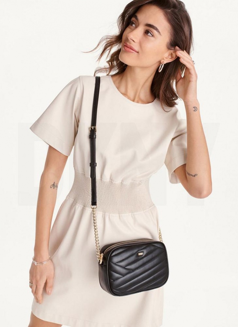 Black / Gold Women's DKNY Sara Camera Crossbody Bags | Australia-D1441