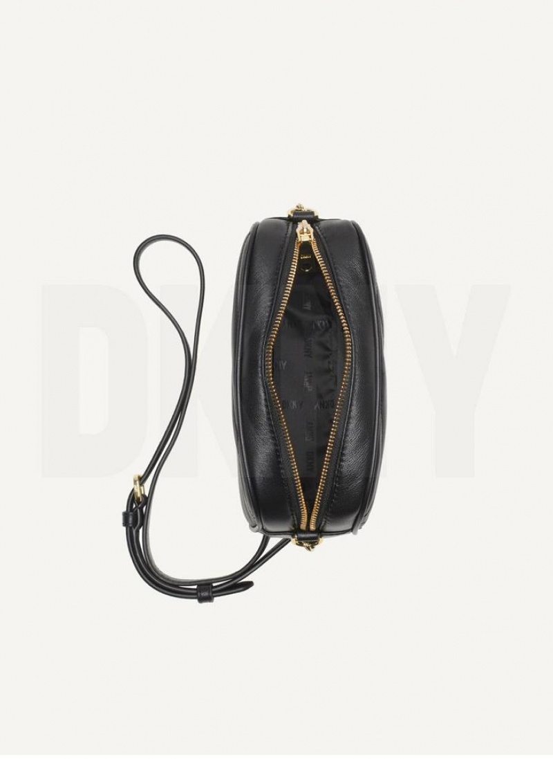 Black / Gold Women's DKNY Sara Camera Crossbody Bags | Australia-D1441