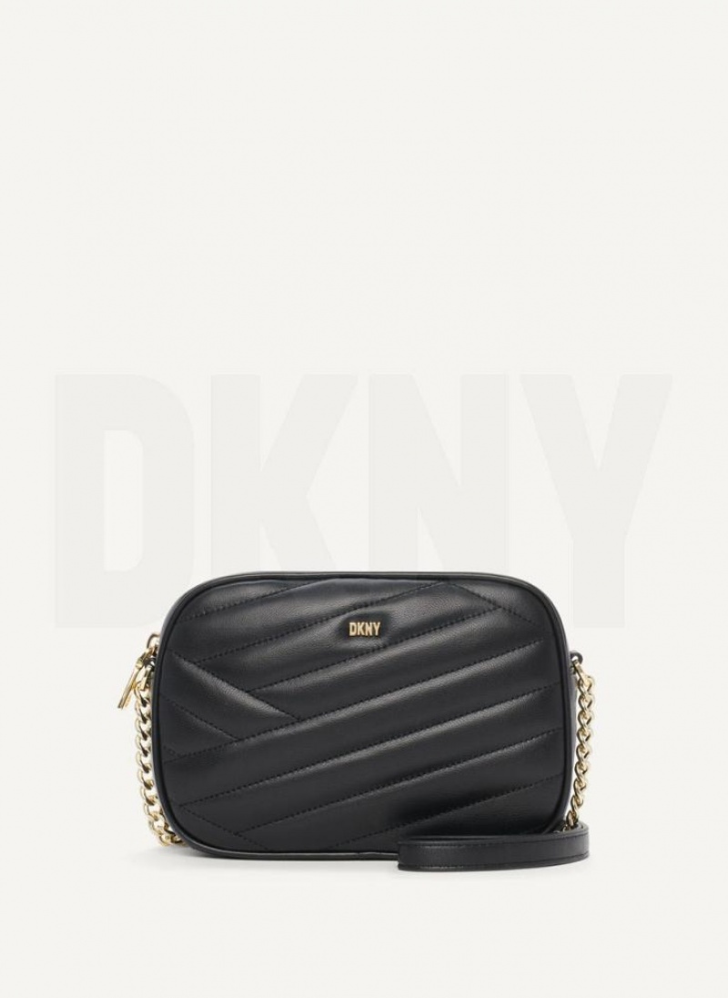 Black / Gold Women\'s DKNY Sara Camera Crossbody Bags | Australia-D1441