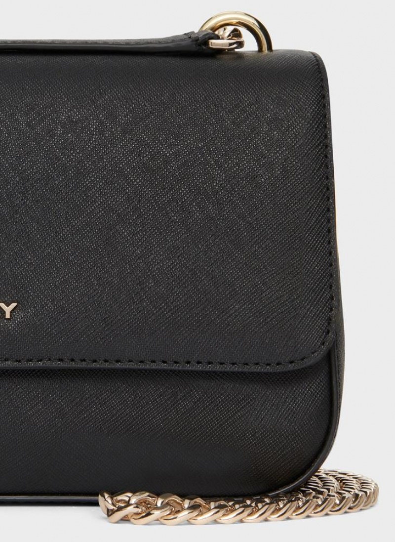Black / Gold Women's DKNY Sina Flap Shoulder Bags | Australia-D1762