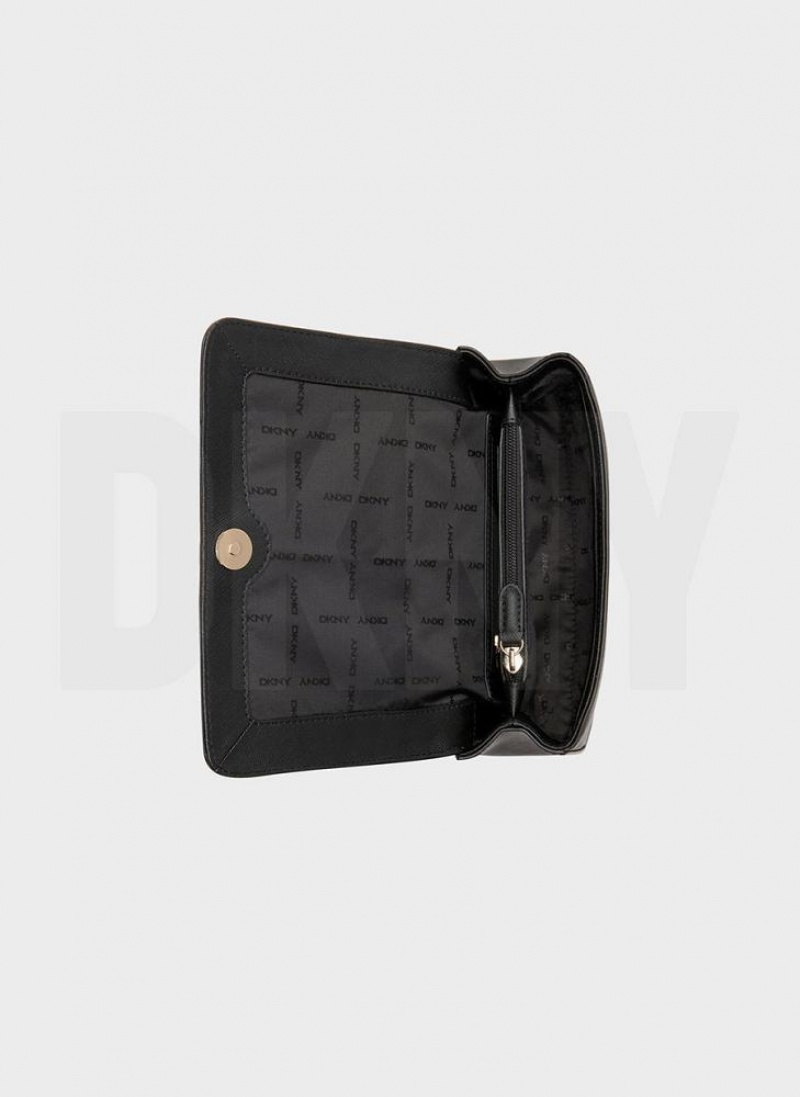 Black / Gold Women's DKNY Sina Flap Shoulder Bags | Australia-D1762